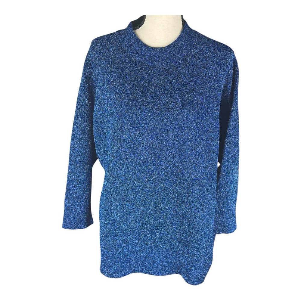 Uterque Womens High-Neck Half Buttoned Guilter Long‎ Sleeve Blouse Blue Size M